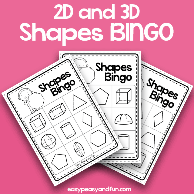 2D And 3D Shapes BINGO Black And White Game Cards