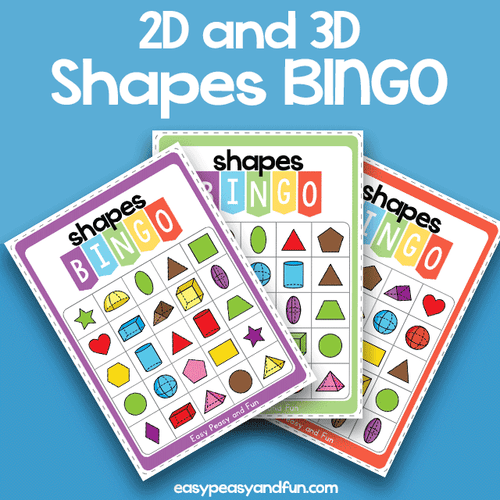 2D In 3D Shapes BINGO Color Game Cards