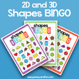 2D In 3D Shapes BINGO Color Game Cards