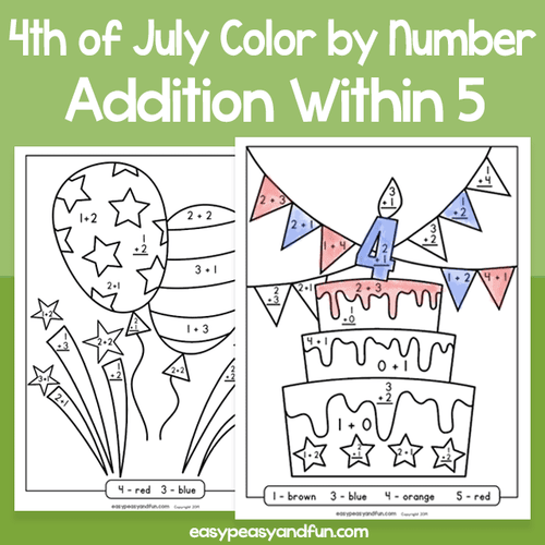 4th Of July Color By Number Addition Within 5