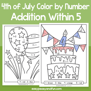 4th Of July Color By Number Addition Within 5