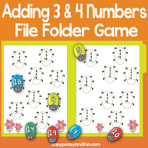 Adding 3 & 4 Numbers Addition File Folder Game