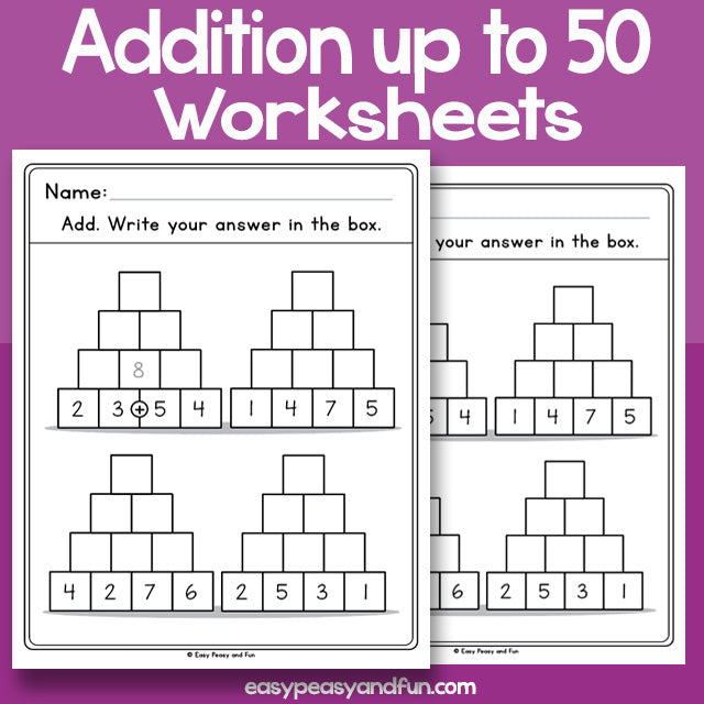 Pyramid Addition Up To 50 Worksheets