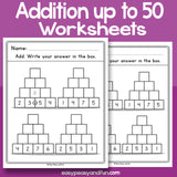 Pyramid Addition Up To 50 Worksheets