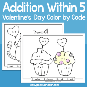 Valentine’s Day Color By Code Addition Within 5
