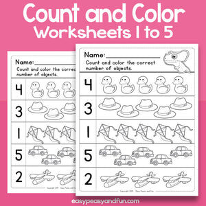 Count And Color Worksheets 1 To 5