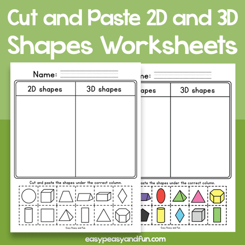 Cut And Paste 2D And 3D Shapes Worksheets