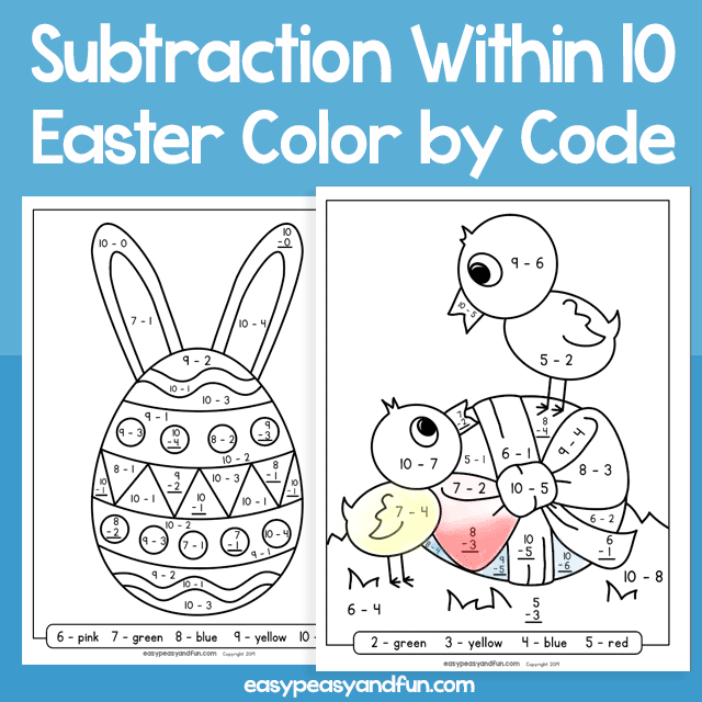 Easter Color By Code Subtraction Within 10