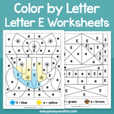 Letter E Color By Letter Worksheets