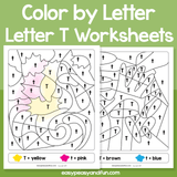 Letter T Color By Letter Worksheets