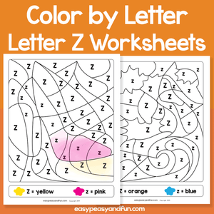 Letter Z Color By Letter Worksheets