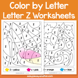 Letter Z Color By Letter Worksheets