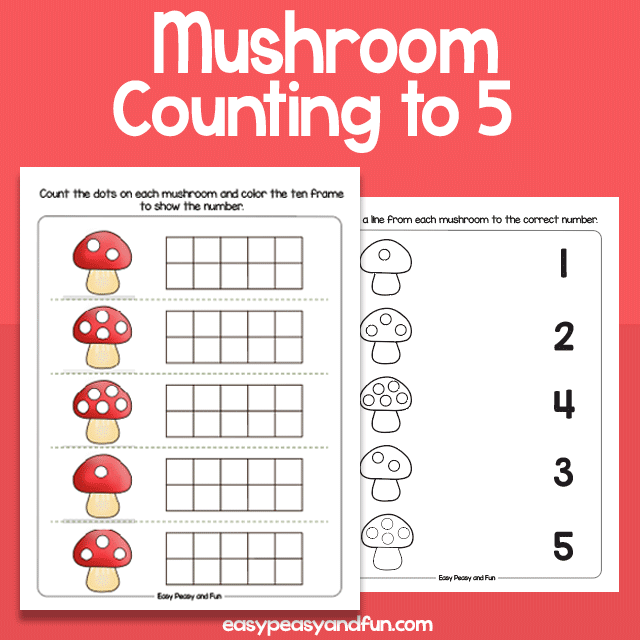 Mushroom Counting To 5 Worksheets