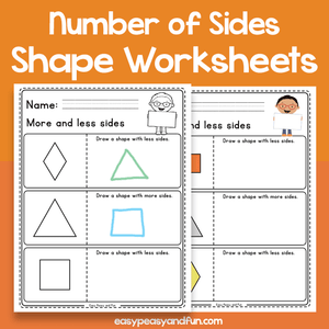 More And Less Number Of Sides Shapes Worksheets
