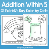 Saint Patrick’s Day Color By Code Addition Within 5