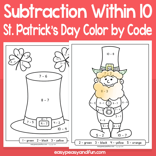 Saint Patrick’s Day Color By Code Subtraction Within 10