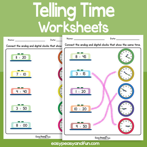 Connect The Clocks Telling Time Worksheets